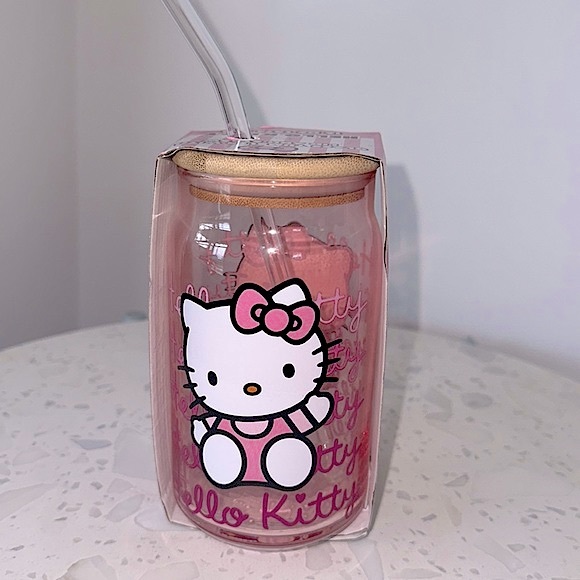 Hello Kitty Other - Hello kitty glass tumbler with wooden lid